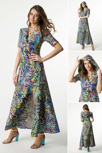 Sukienka długa z kopertowym dekoltem krótki rękaw "SALVADOR"