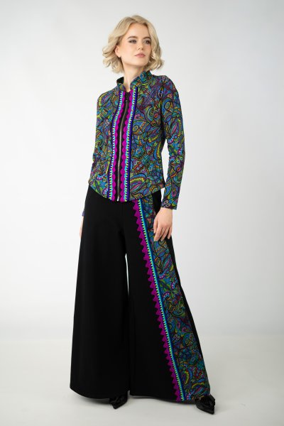 Spodnie dzwony czarne z szydełkową koronką  "MIST" 