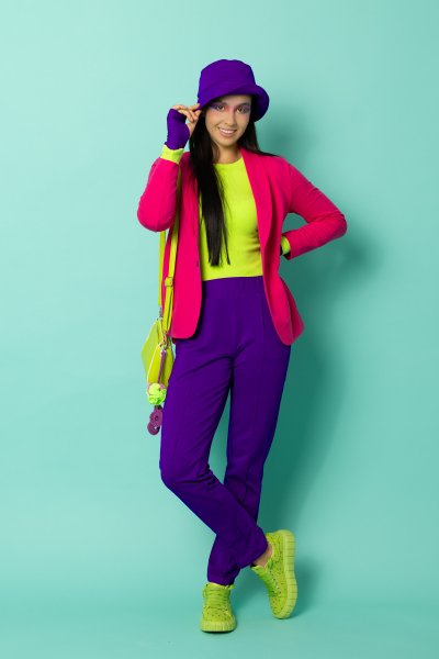 Spodnie fioletowe wąskie w kant "CRAZY BASIC"