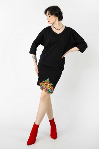 Spódnica mini prosta czarna z aplikacją "MEXICO"