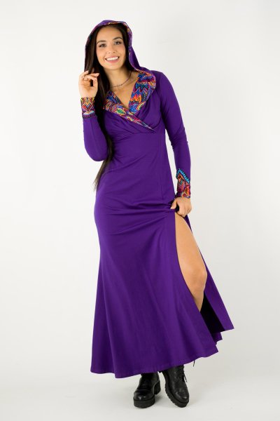 Sukienka długa z kopertowym dekoltem fioletowa "MEXICO" violet NIEIDEALNE