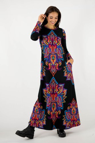 Sukienka długa rozkloszowana "MEXICO" violet INNY ODCIEŃ