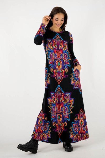 Sukienka długa rozkloszowana "MEXICO" violet INNY ODCIEŃ