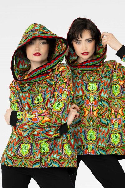 Bluza luźna z kapturem i szydełkową koronką "MEXICO"