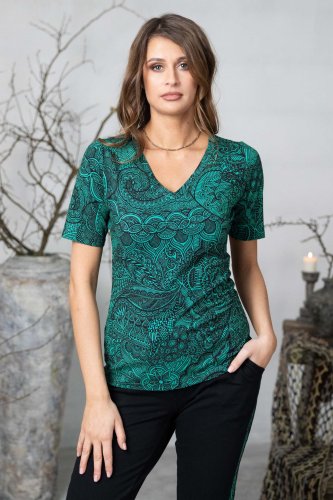 Bluzka klasyczna dekolt V krótki rękaw "AZURE" 