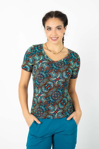 Bluzka klasyczna dekolt V krótki rękaw "INDI" blue