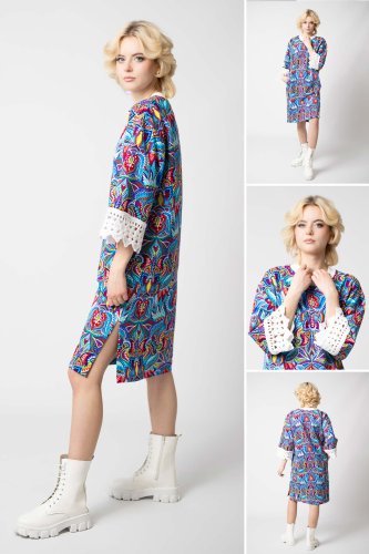 Sukienka mini z szydełkowymi mankietami  "MEXICO" white  