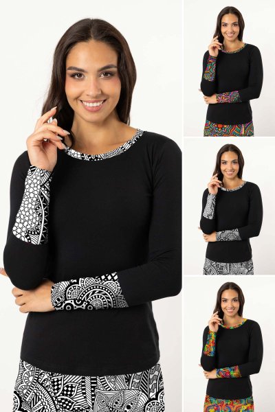 Bluzka czarna z kolorowymi mankietami - WZÓR DO WYBORU