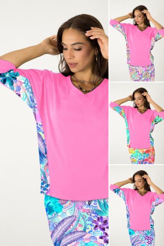 Bluzka kimonowa jasny róż,  dekolt V - WZÓR DO WYBORU