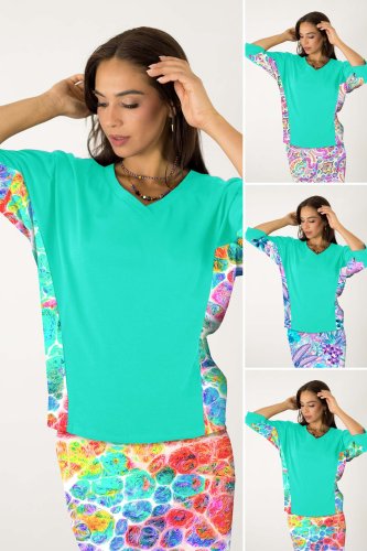 Bluzka kimonowa miętowa,  dekolt V - WZÓR DO WYBORU