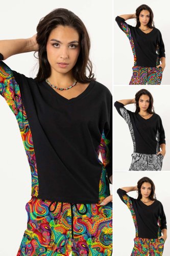 Bluzka kimonowa czarna,  dekolt V - WZÓR DO WYBORU