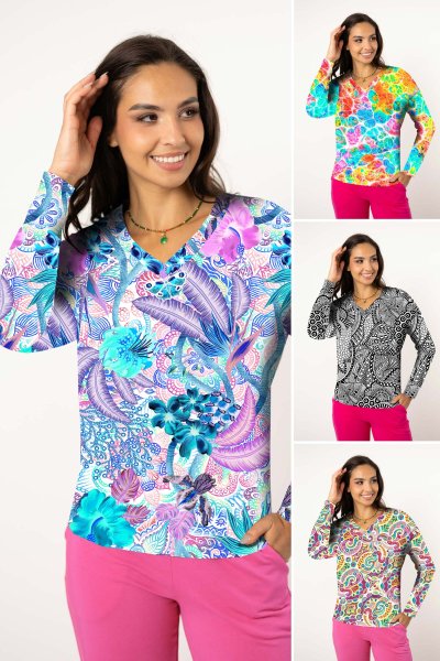 Bluzka trapezowa kolorowa, dekolt  V - WZÓR DO WYBORU