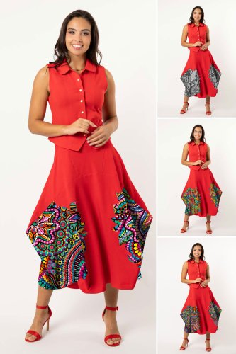 Spódnica czerwona midi origami z aplikacjami - WZÓR DO WYBORU 