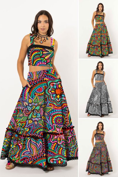 Spódnica długa z pomponami i koronką - WZÓR DO WYBORU