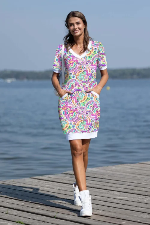 sukienka mini sportowa dekolt V krotki rękaw  kolekcja PARADISE marka VIPPI DESIGN.jpg