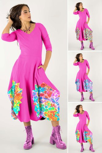 Sukienka midi origami jasno różowa z aplikacjami - WZÓR DO WYBORU 