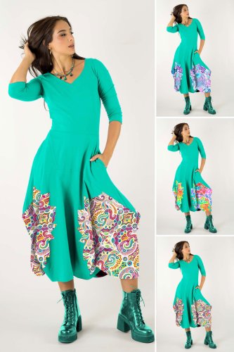 Sukienka midi origami miętowa z aplikacjami - WZÓR DO WYBORU