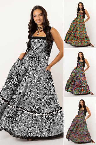 Sukienka długa z pomponami i koronką - WZÓR DO WYBORU