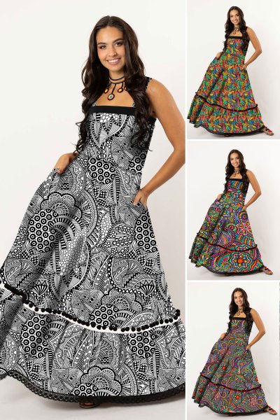 Sukienka długa z pomponami i koronką - WZÓR DO WYBORU