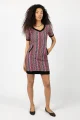 Sukienka mini sportowa dekolt V, czarny ściągacz "CONFETTI" paski  