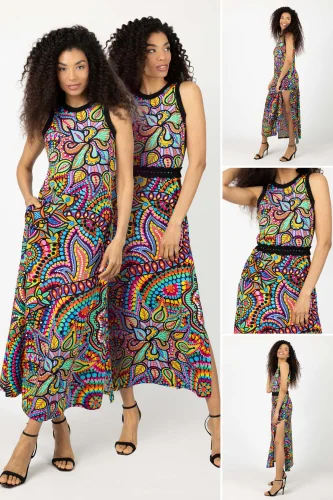 Sukienka długa z szydełkowym paskiem "CONFETTI"