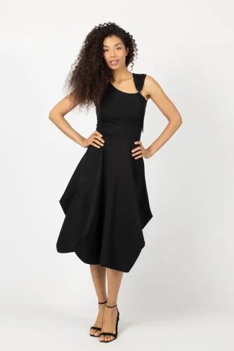 Sukienka czarna midi origami z asymetryczną górą "BASIC"