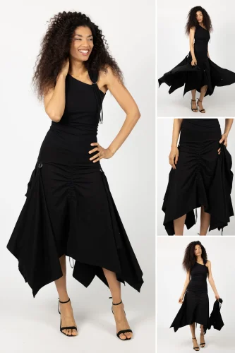 Spódnica czarna midi z draperią "BASIC"