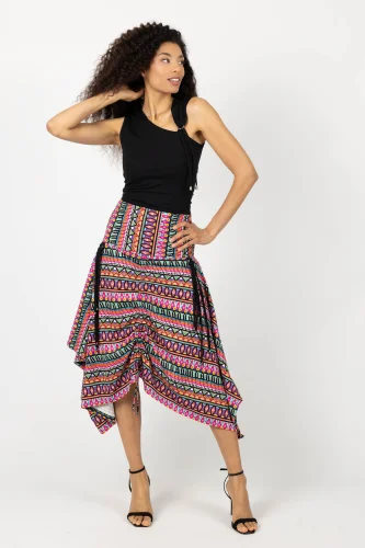 Spódnica midi z marszczeniami  "CONFETTI" paski