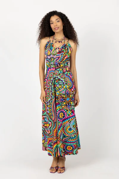 Sukienka długa, wiązana "CONFETTI" duży wzór