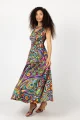 Sukienka długa, wiązana "CONFETTI" duży wzór  