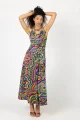 Sukienka długa, wiązana "CONFETTI" duży wzór  
