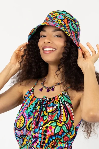 Kapelusz z szerokim rondem "CONFETTI" duży wzór