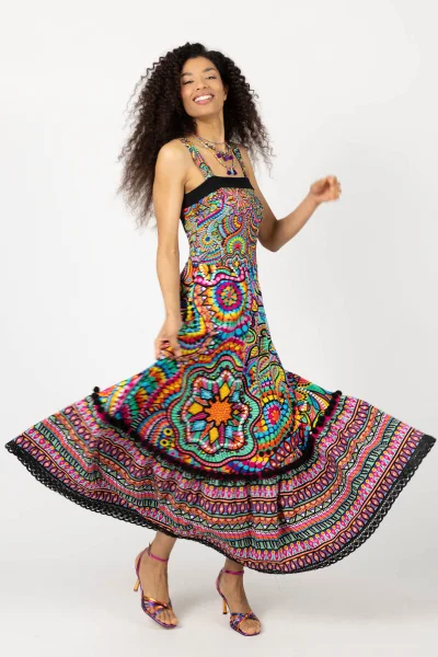 Sukienka długa z pomponami i koronką "CONFETTI" mix