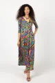 Sukienka długa dekolt V "CONFETTI" duży wzór  