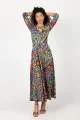 Sukienka długa dekolt V "CONFETTI" duży wzór  