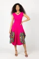 Sukienka midi origami z aplikacjami różowa, krótki rękaw "CONFETTI"  