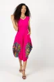 Sukienka midi origami z aplikacjami różowa, krótki rękaw "CONFETTI"  