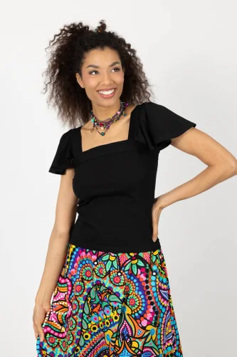 Top czarny na szerokie ramiączka z rękawkami "BASIC"