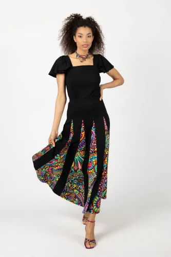 Spódnica długa z klinów czarna "CONFETTI" duży wzór