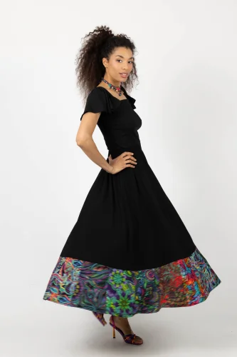 Spódnica wiskozowa długa z patchworkowym dołem