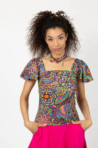 Top na szerokie ramiączka z rękawkami "CONFETTI"