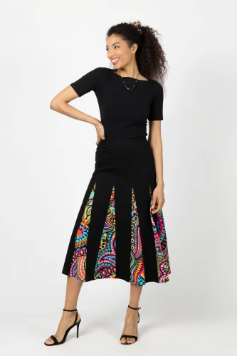 Spódnica czarna midi z klinów "CONFETTI" duży wzór 
