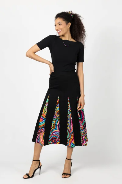 Spódnica czarna midi z klinów "CONFETTI" duży wzór 