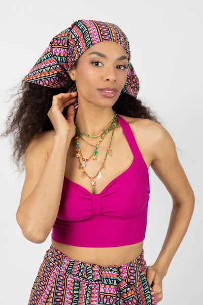 Top różowy wiązany "BASIC"