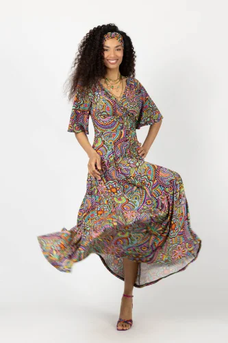 Sukienka wiskozowa maxi rozkloszowana "CONFETTI"