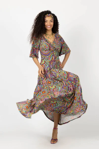 Sukienka wiskozowa maxi rozkloszowana "CONFETTI"