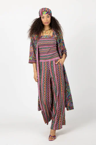 Spodnie wiskozowe szerokie "CONFETTI" paski, duży wzór