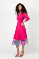 Sukienka wiskozowa midi różowa z szydełkową koronką na dole  "KGart"   