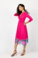 Sukienka wiskozowa midi różowa z szydełkową koronką na dole  "KGart"   