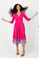 Sukienka wiskozowa midi różowa z szydełkową koronką na dole  "KGart"   